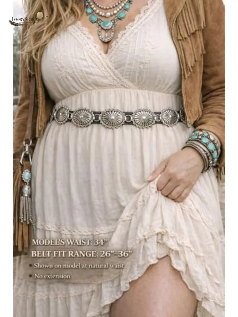 Western Metal Oval Concho Chain Belt, Adjustable Waist, Nickel-Free